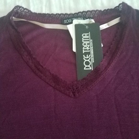 Burgundy Lace Bell-Sleeve V-Neck Knit Top Size S - Picture 4 of 13